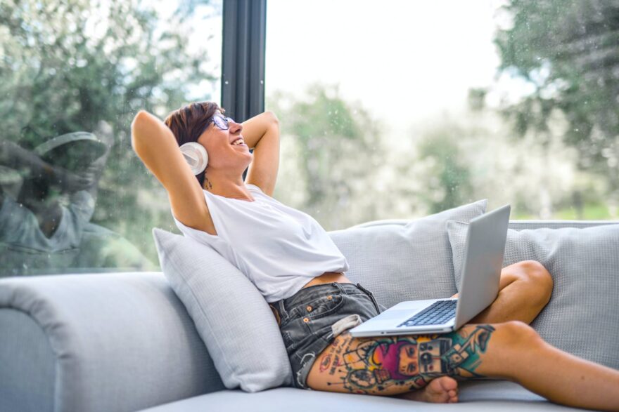 woman sitting on couch