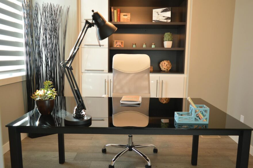 black study lamp on black table